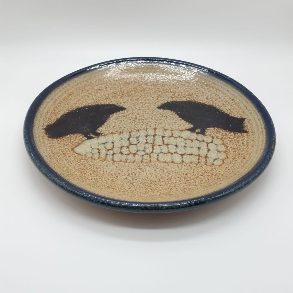 Monroe Salt Works Hand Signed Vintage Plate Crows on Corn 8.5” Retired Pottery